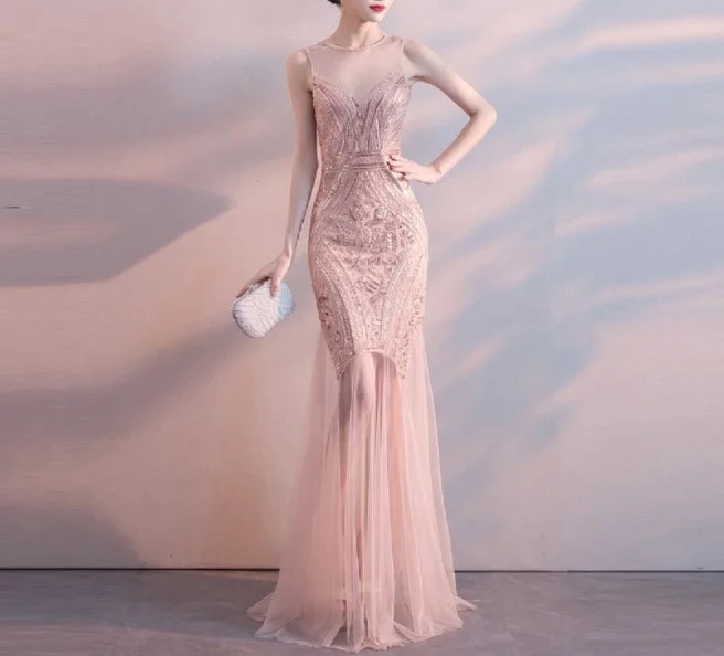 Đầm Dạ Hội, Dạ Tiệc Nữ Cổ Tròn - Form Ôm Dài