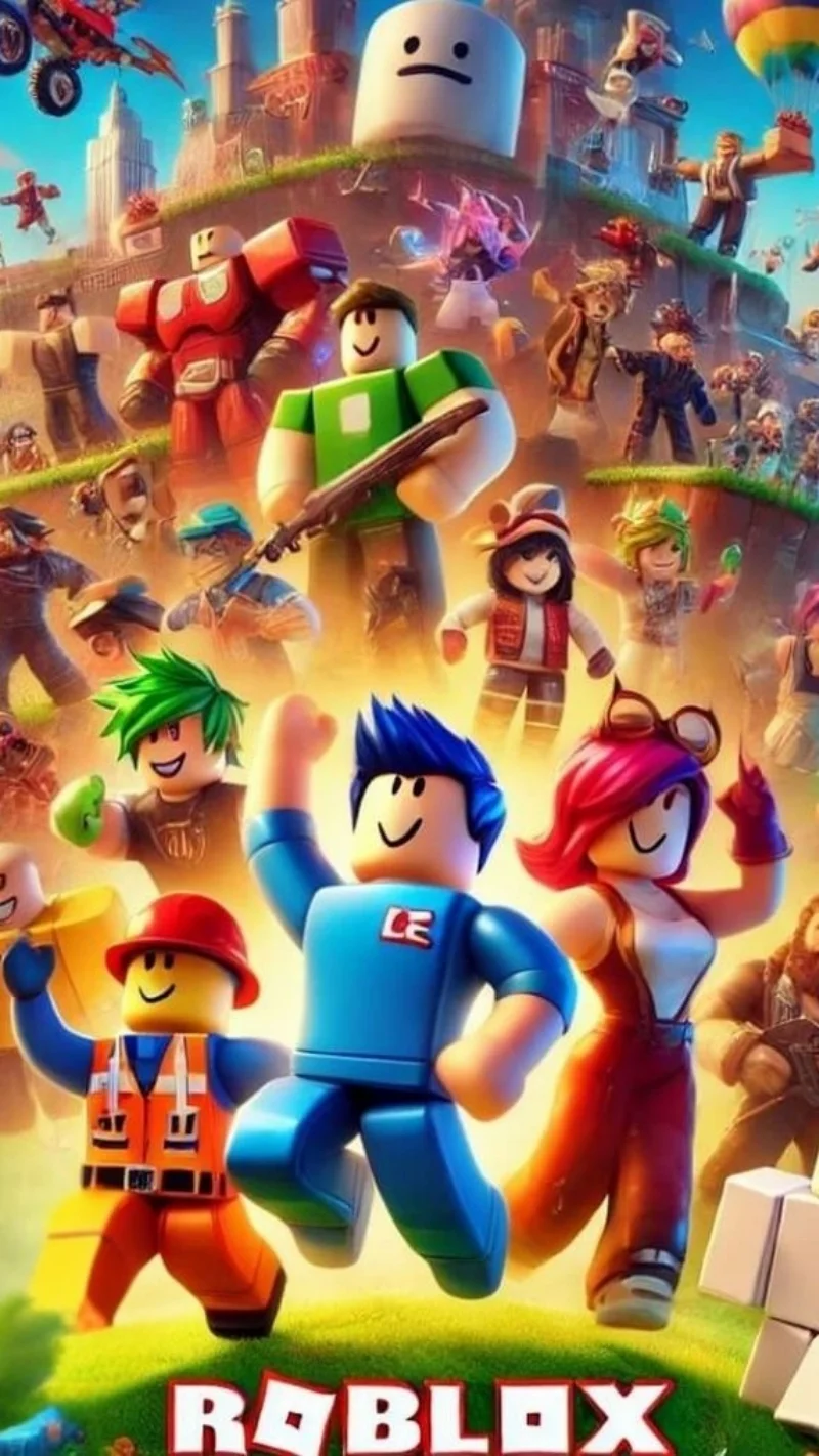 Một hình ảnh roblox đầy màu sắc với nhiều nhân vật hoạt hình khác nhau