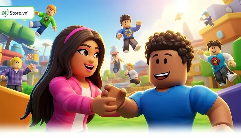 Nhóm bạn chơi game Roblox vui vẻ cùng nhau