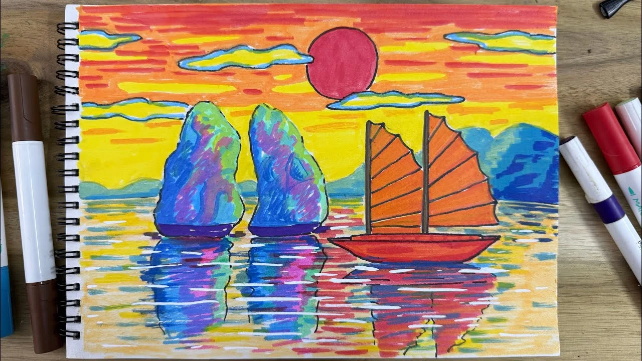 cách vẽ tranh sắc màu thiên nhiên cách vẽ tranh phong cảnh Vịnh Hạ Long #phongcảnhđẹp #vinhhalong