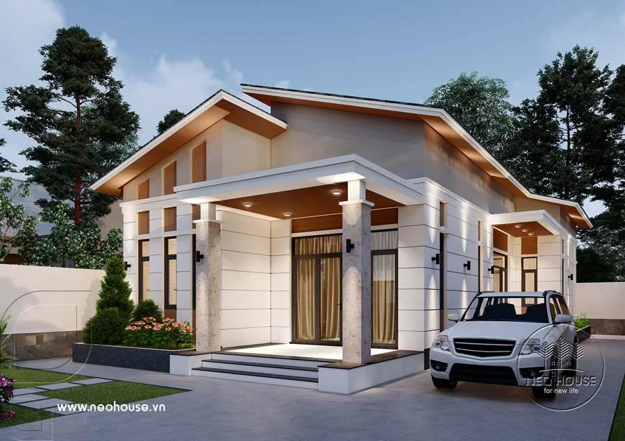 Mẫu nhà cấp 4 nông thôn mái Lệch