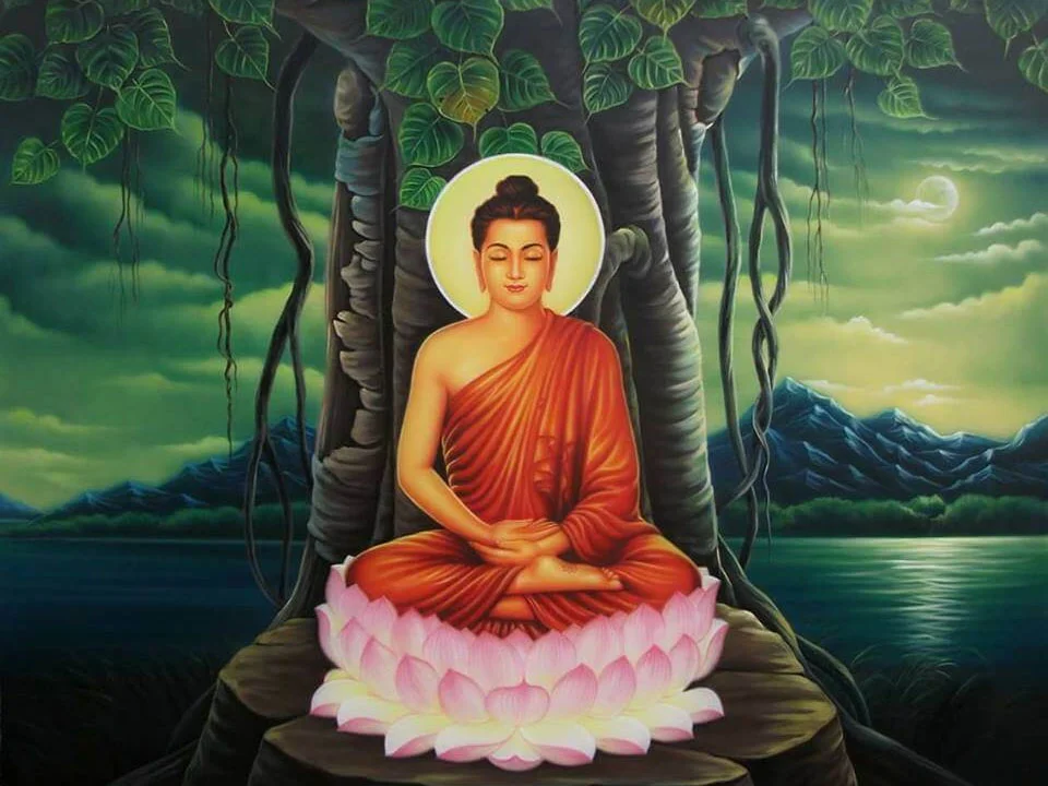 Hình Phật Thích Ca ngồi thiền dưới cội bồ đề