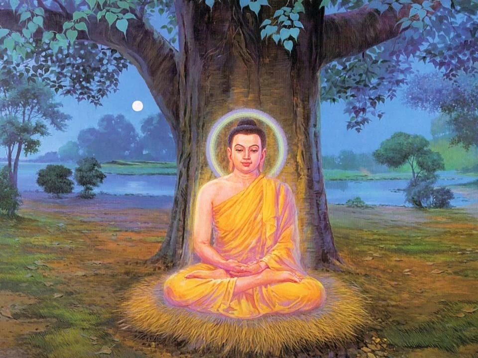 Hình Phật Thích Ca ngồi thiền dưới trăng