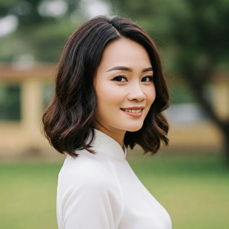 tóc ngắn cho tuổi 40 mặt tròn