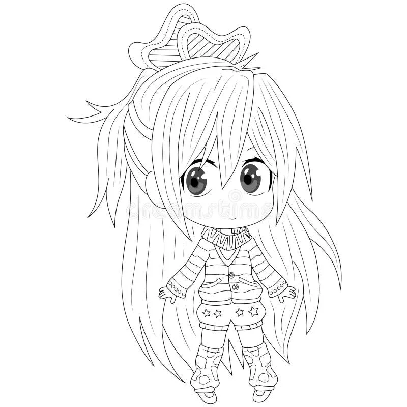 Tranh tô màu chibi cô bé anime tóc dài búi cao