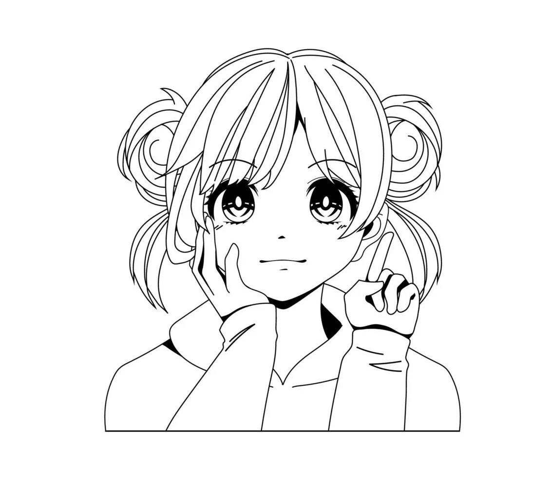 Ảnh chúc mừng sinh nhật phong cách anime với cô gái dễ thương tạo dáng trên nền trắng