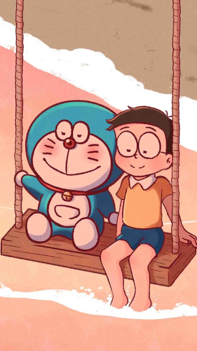 Hình nền Doraemon cute và Nobita chơi xích đu