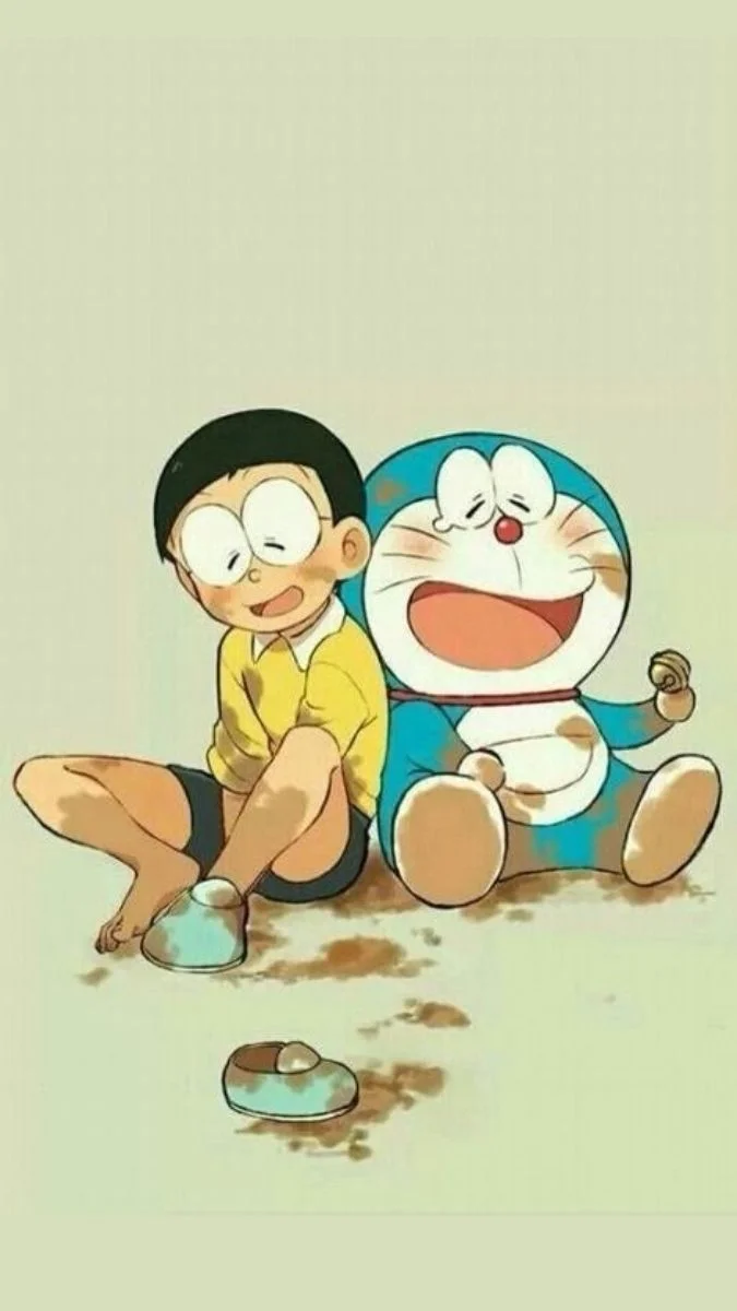 Hình nền Doraemon cute và Nobita nô đùa
