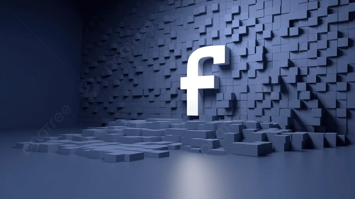 Hình nền facebook phong cách 3D với logo Facebook màu trắng trên nền khối xanh chuyên nghiệp