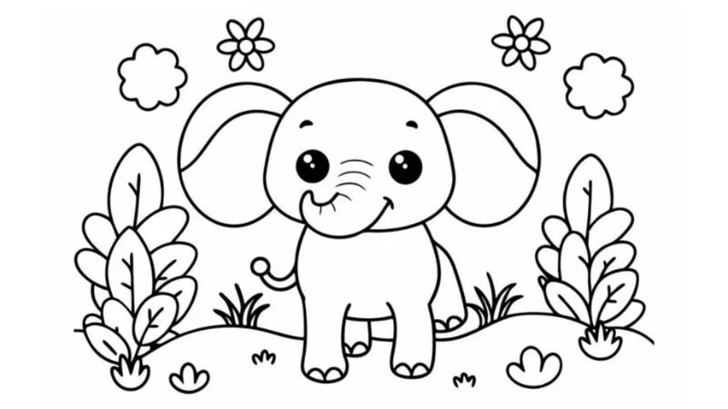 Hình tô màu voi con dễ thương
