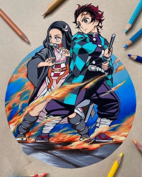 Hình vẽ anime bằng chì màu đẹp