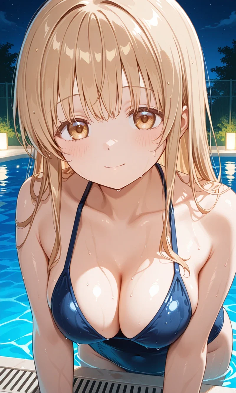 Hình ảnh nhân vật Mahiru Shiina trong phong cách mahiru shiina hentai tại hồ bơi.