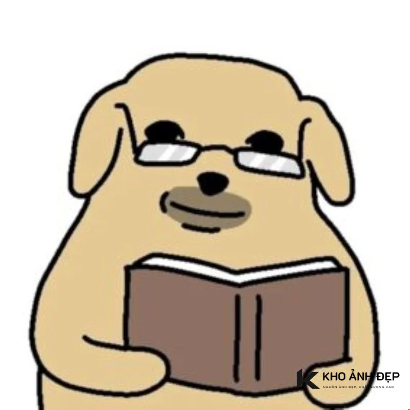 meme ghi chép hình chú chó đeo kính đang đọc sách đáng yêu